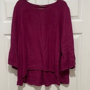 Pink high low ruffle sleeve linen Women's Top